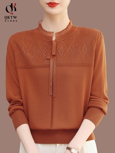 大码 长袖 蕾丝针织衫 中老年时尚 休闲宽松上衣 t恤女2025年秋冬新款