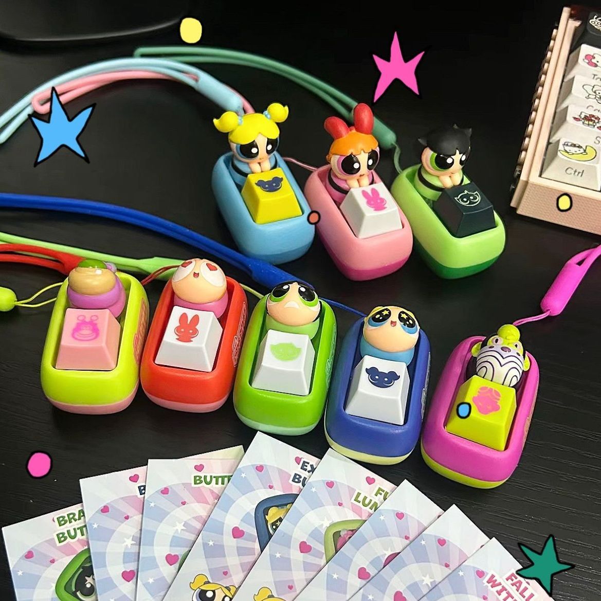 正版SoapStudio飞天小女警键盘帽盲盒潮玩花花泡泡毛毛挂件礼物