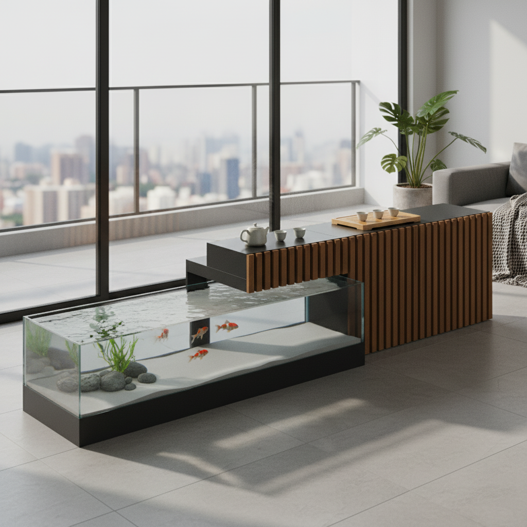 定制不锈钢流水茶台禅意景观茶几阳台庭院造景泡茶休闲一体茶桌