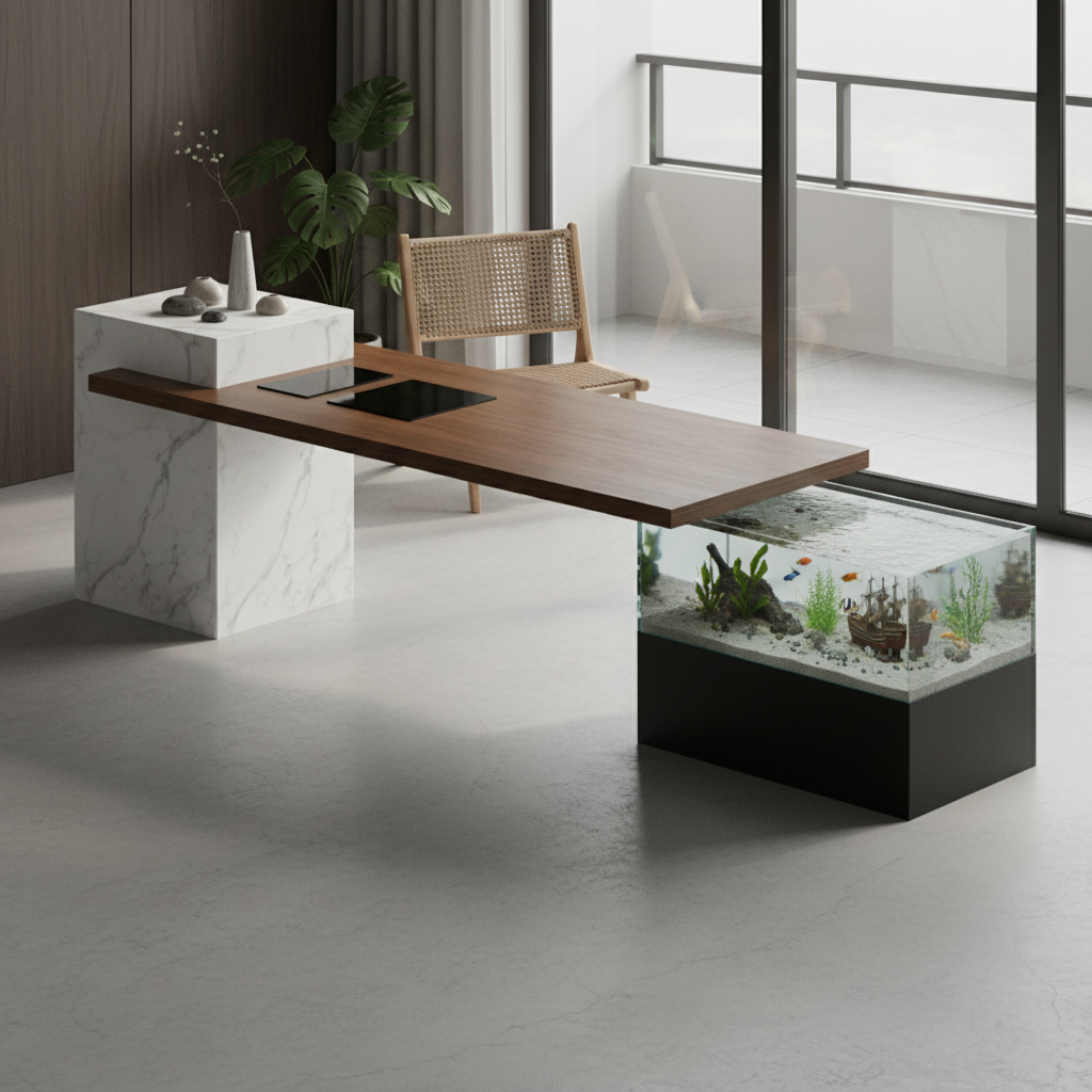 定制不锈钢中式禅意庭院泡茶过滤养鱼茶台流水造景茶室水景台景观