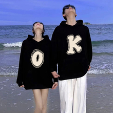 秋冬款情侣装OK黑色连帽卫衣2024新款爆款男女高级感潮牌长袖外套