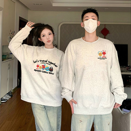 情侣装美式潮牌白灰色卫衣2024新款秋冬季爆款男女高级感长袖外套