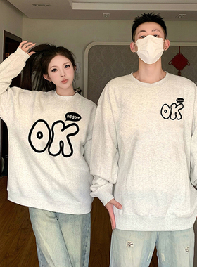 秋冬情侣装白灰色卫衣2024新款设计感OK男女爆款潮牌时尚长袖外套