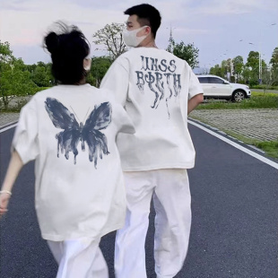 不一样的春夏季情侣装短袖2026新款高级感潮牌t恤流苏蝴蝶潮牌女