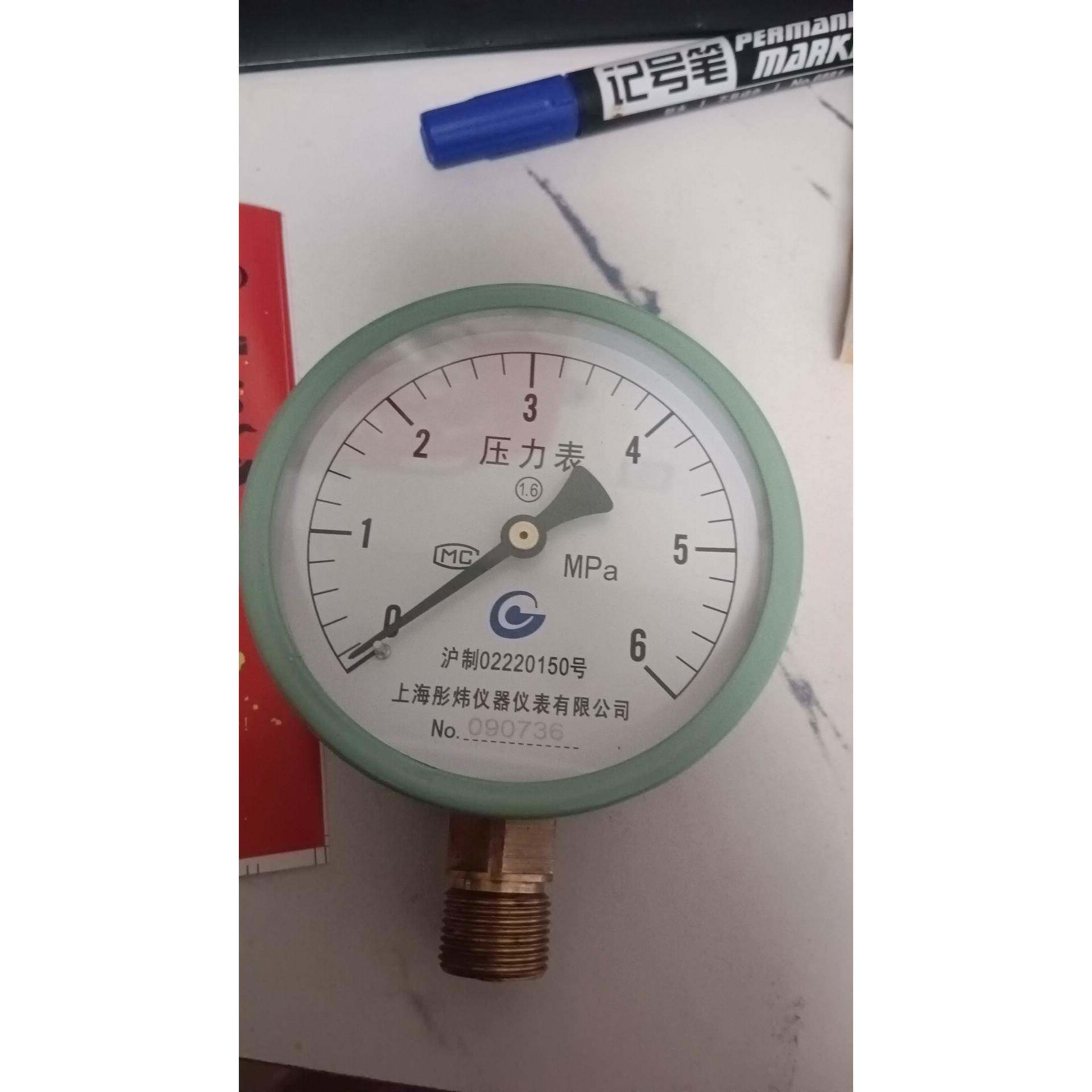 上海彤炜压力表Y-1000-6mpa径向烤漆外壳铜接头