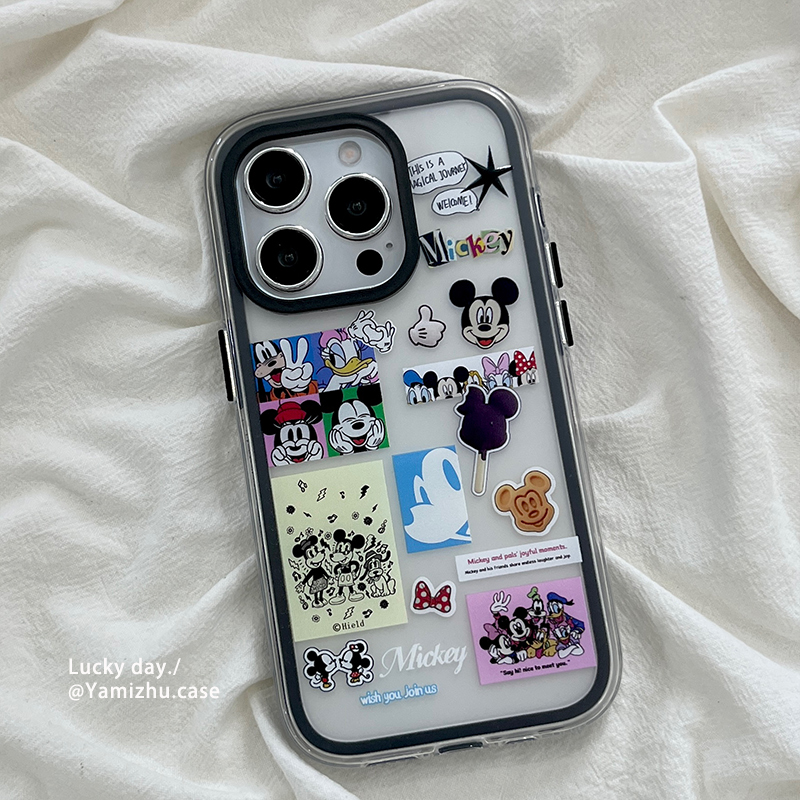 日韩磨砂插画米奇适用苹果16手机壳可爱卡通iPhone14pro小众16PRO新款13硅胶15ProMax女款防摔全包保护套软壳