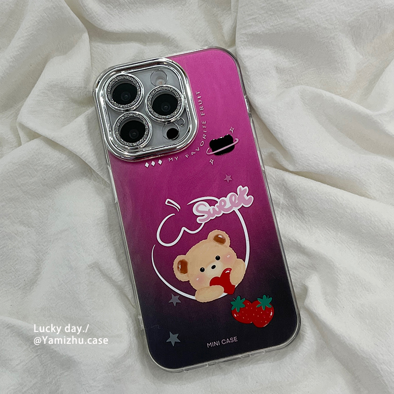 韩风卡通可爱小熊适用苹果16手机壳自带镜头膜iPhone14pro小众16PRO新款13硅胶15ProMax女款防摔全包保护套软