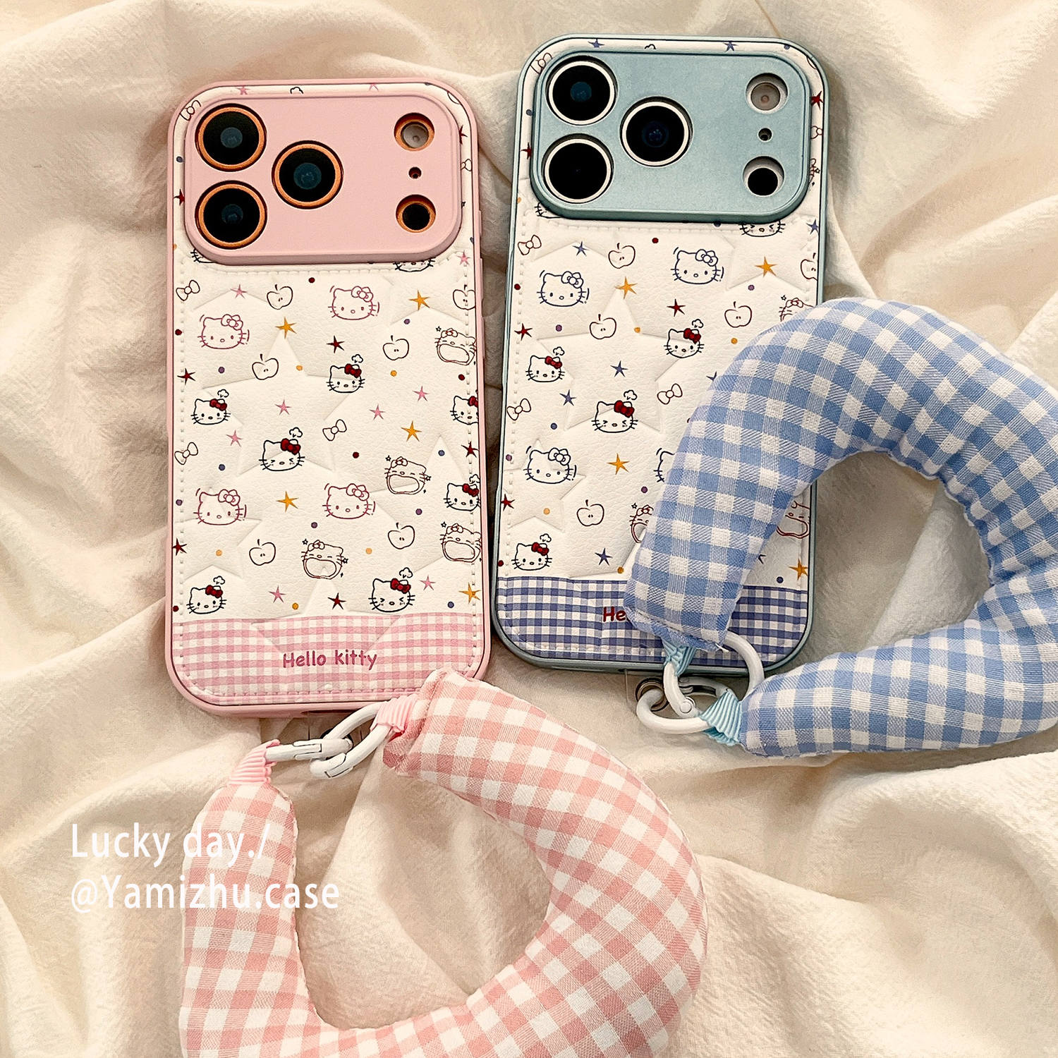 可爱卡通HelloKitty皮质手腕挂绳适用苹果17PRO手机壳iPhone16ProMax新款15pro女款小众13硅胶14防摔全包软壳