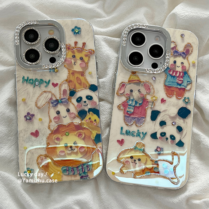 趣味可爱卡通动物蓝光适用苹果16手机壳iPhone14pro小众16PRO新款13硅胶15ProMax女12防摔情侣网红全包保护套
