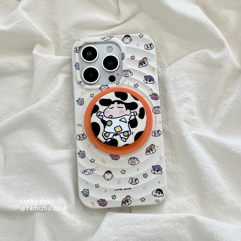 可爱卡通蜡笔小新带磁吸支架适用苹果16手机壳iPhone14pro小众16PRO新款女款13硅胶15ProMax防摔全包保护套男