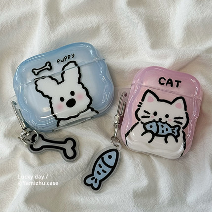 卡通可爱小狗猫咪吊坠适用苹果airpods新三代蓝牙无线耳机壳1/2代软硅胶保护套airpodspro二代女新款情侣小众