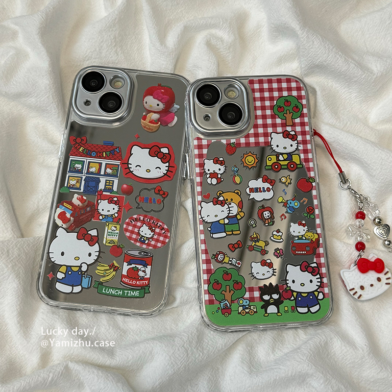 日系卡通网红hellokitty链条适用苹果15手机壳镜面iPhone1