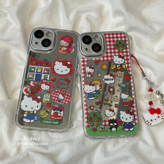 日系卡通网红hellokitty链条适用苹果15手机壳镜面iPhone14pro新款13硅胶15ProMax女12防摔11闺蜜全包保护套