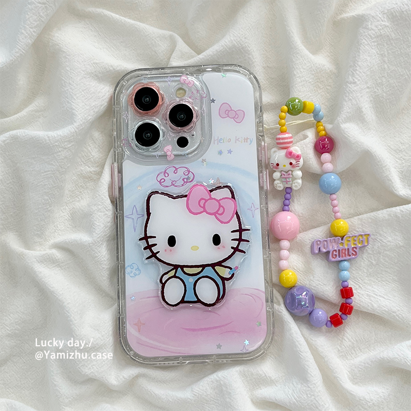 日系可爱少女卡通kitty猫适用苹果16手机壳带链条iPhone14pro小众16PRO新款女款13硅胶15ProMax防摔全包软壳