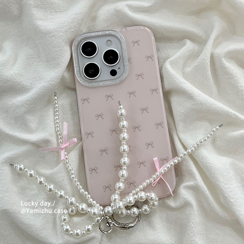 ins风少女心蝴蝶带珍珠链条适用苹果16手机壳网红iPhone14pro小众16PRO新款女13硅胶15ProMax防摔全包高级感
