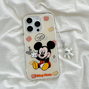 可爱卡通米奇适用苹果16手机壳日韩风简约男生iPhone14pro小众网红16PRO新款女款13硅胶15ProMax防摔全包软壳