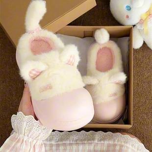 粉色小猫棉拖鞋加厚保暖秋冬季带尾巴可爱创意毛绒月子鞋2025新款