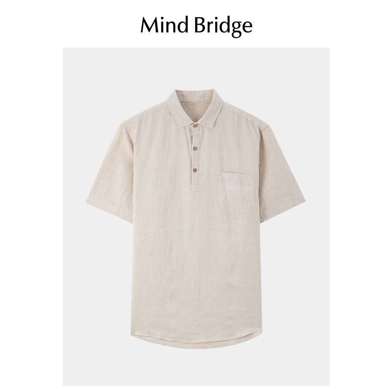 MindBridge【亚麻100%】夏季商务衬衫2025新款薄款衬衣男通勤短袖