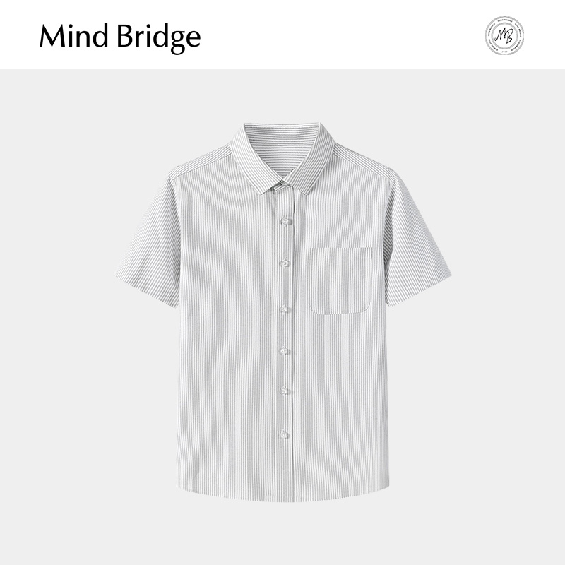 MindBridge男士简约条纹衬衫2025秋商务休闲上衣百搭通勤短袖衬衣