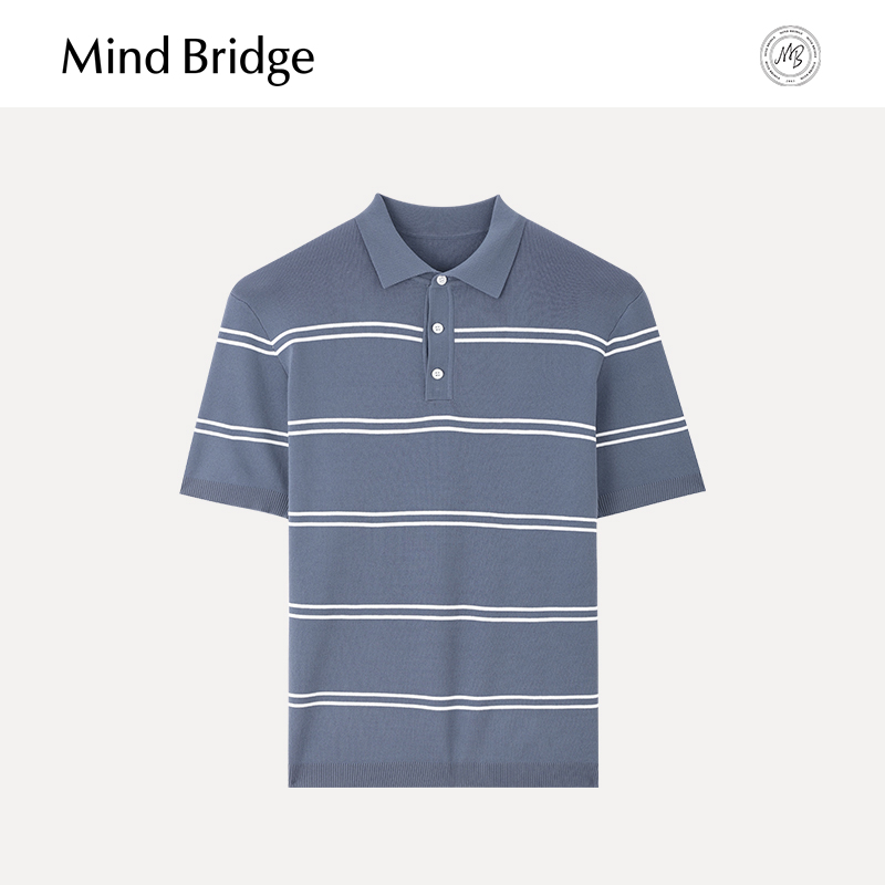 MB MindBridge男士条纹Polo衫2025新款针织短袖夏季宽松通勤半袖