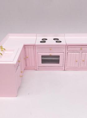 1:12娃娃屋dollhouse迷你家具微缩模型厨房场景粉色组合料理灶台