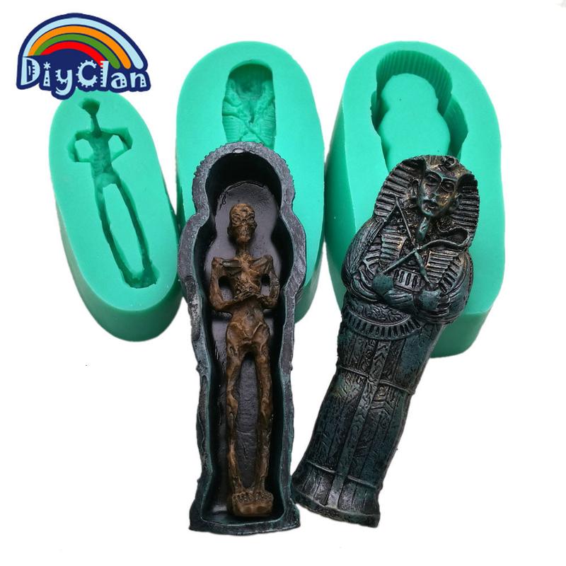 万圣节埃及法老棺材骨头尸体造型模型复活节吓人摆件石膏硅胶模具
