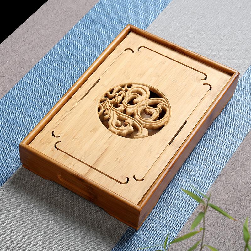 家用竹木茶盘办公大小中号竹制储水式茶盘办公家用方形托盘茶海台
