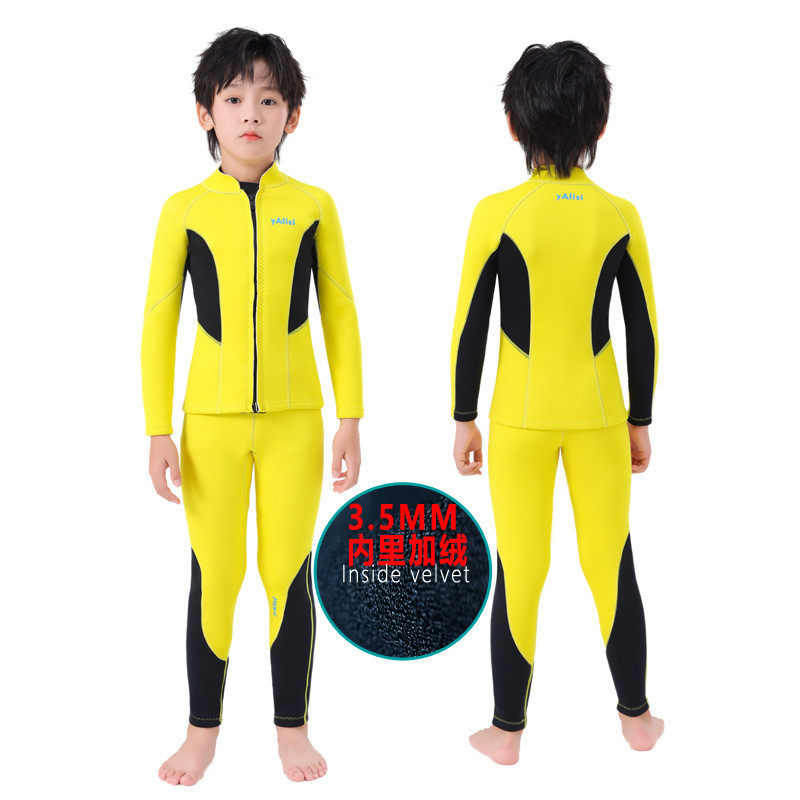 现货加绒儿童潜水服3.5mm男童分体保暖套装长袖女冲浪浮潜衣防晒
