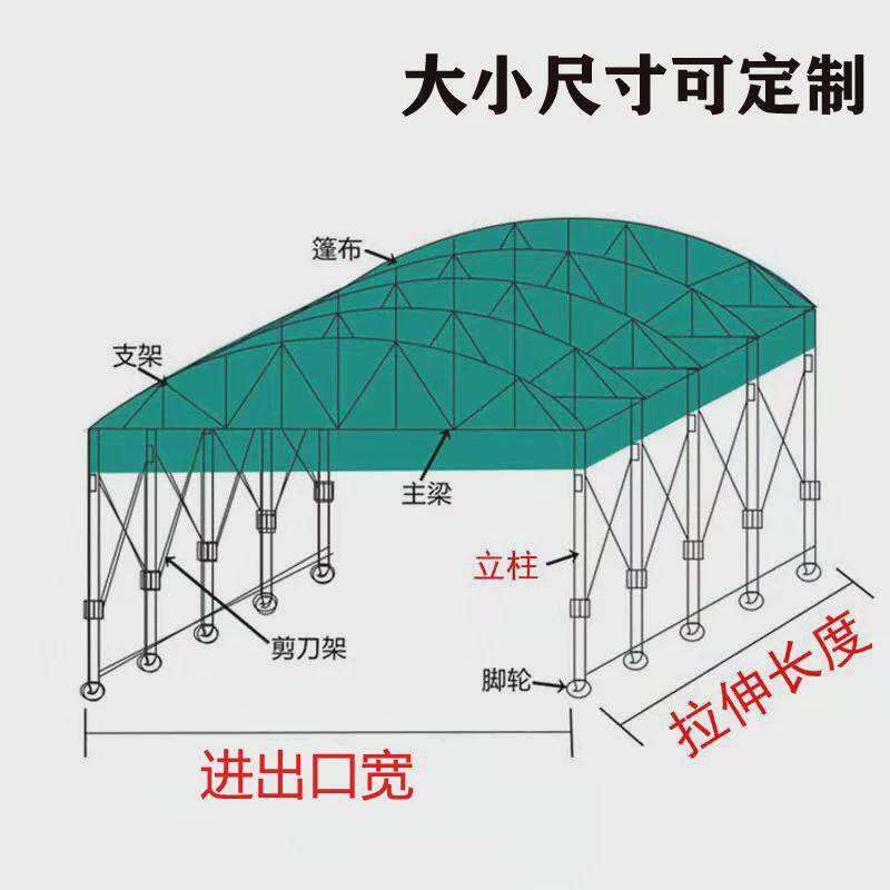 大型仓库户外推拉雨棚移动伸缩遮阳蓬活动帐篷排档防雨停车棚活动