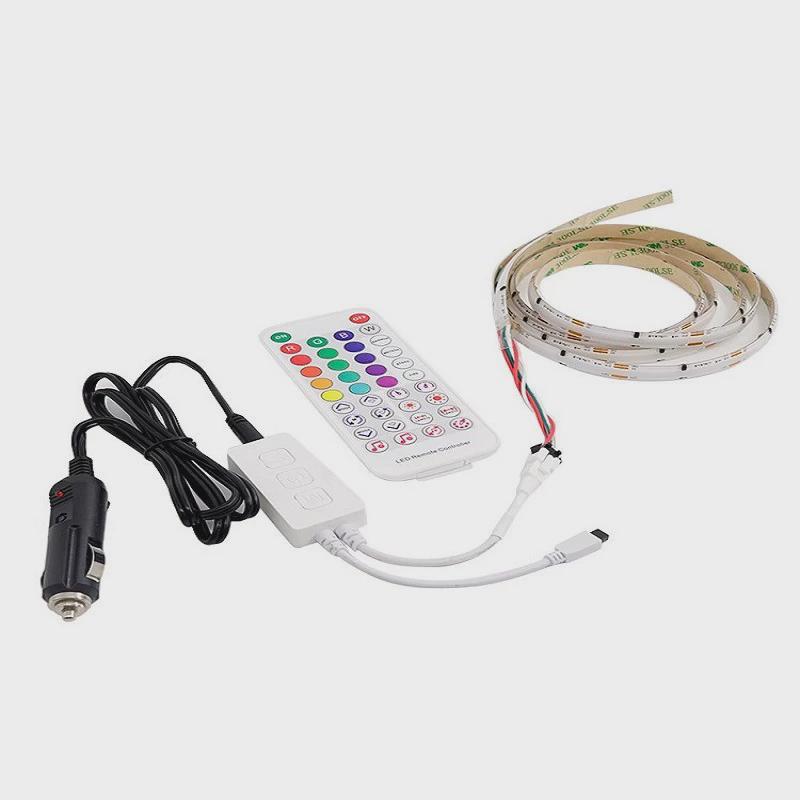 特斯拉流光幻彩滴胶灯带12v点烟器语车载户外智能汽声控氛围灯条