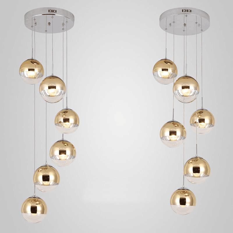 led复式楼梯长吊灯现代客厅餐厅别墅楼中楼旋转玻璃大圆球形吊灯