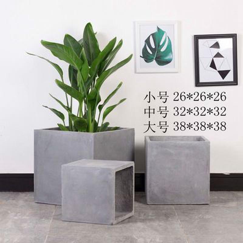圆柱大水泥花盆简约现代北欧风格镁泥花盆别墅庭院园林盆景
