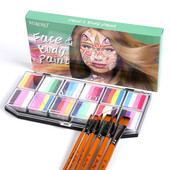 努咔俪12色新色彩虹条可水洗调色盘易上色彩绘妆容身体彩绘脸彩