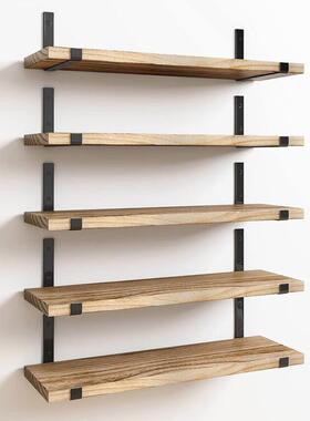 5pcs浴室墙壁木制浮动置物架实木壁挂置物架一字搁板壁挂储物架