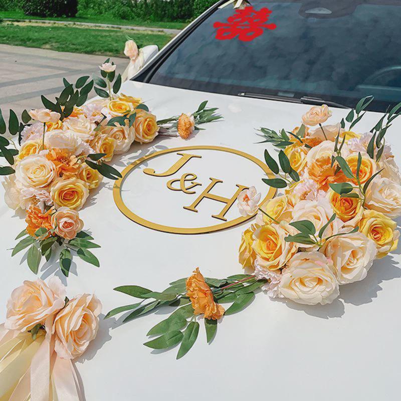 婚车头车装饰结婚车头花主车花拉花布置婚礼车队套装车花花泥吸盘