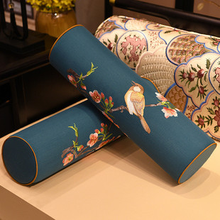 2o6x新中式沙发扶手抱枕靠垫长条枕客厅红木家具靠枕床头圆柱形护