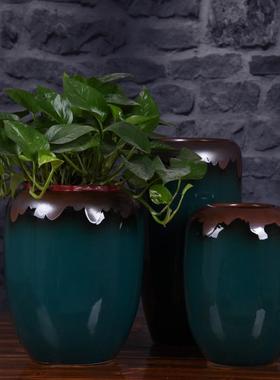 厂家批发手工庭院落地陶瓷花盆创意粗陶复古大号景观花盆花瓶摆设