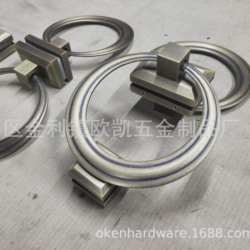 新中式铝合金门拉手复古简约活动酒店别墅圆环推拉隐藏式大门把手