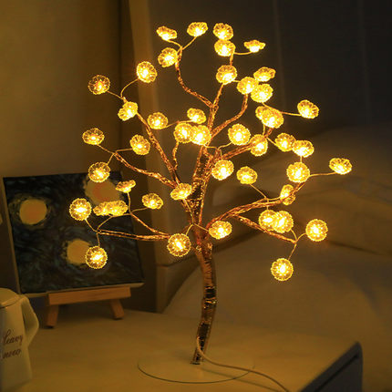 led铁艺小树灯梅花创意小台灯金色向日葵圣诞节日装饰场景布置灯