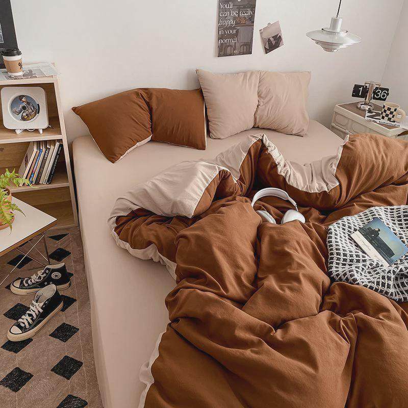 北欧ins100加厚亲肤磨毛床单四件套床笠包围被套学生宿舍床三件套