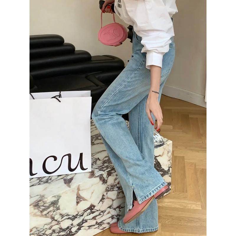 开叉水洗蓝女大码胖mm梨形身材收胯显瘦垂感拖地微喇裤,女装/女士精品,大码裤装,淘宝优惠券,粉丝福利购,淘宝优惠卷