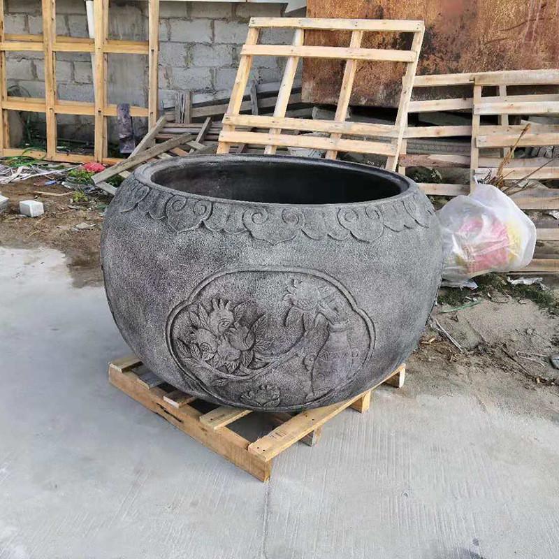 厂家直销仿古石雕花盆鱼缸小区庭院花岗岩花钵摆件中式园林花盆