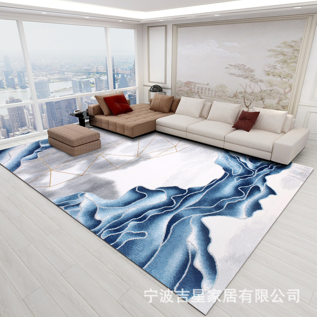 轻奢新中式客厅茶几地毯卧室机织垫时尚家用简约现代床边短绒地毯