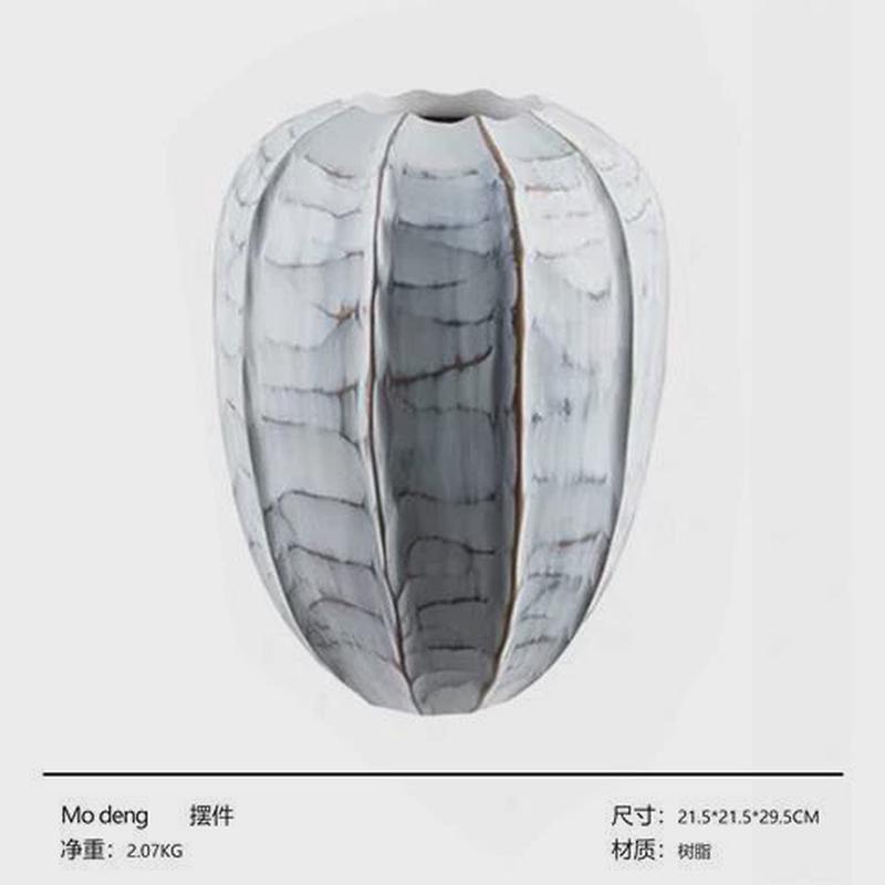 新中式仿木树脂核桃纹花瓶样版房酒店会所餐桌玄关花器饰品摆件