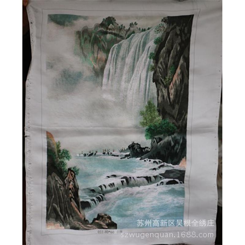 厂家生产风景画手工刺绣画客厅装饰山水苏绣未装裱绣片