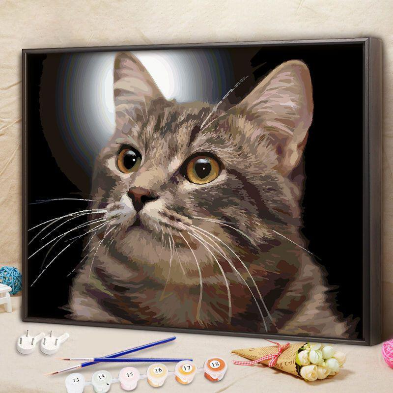 数字油画diy手工填充动物小猫咪手绘消磨时间减压填色油彩画