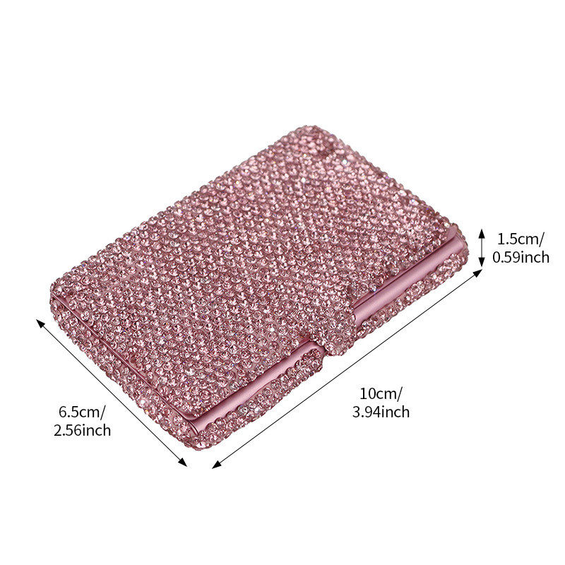 粉钻收纳盒女商务便携式随身名片盒超薄铝合金卡片盒精致名片夹