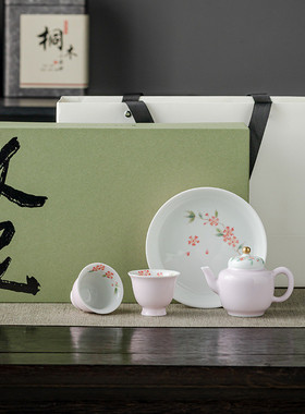 热销手绘小套盖钮本金描绘宫灯壶蝶恋花组（1壶2杯1壶承）两人饮