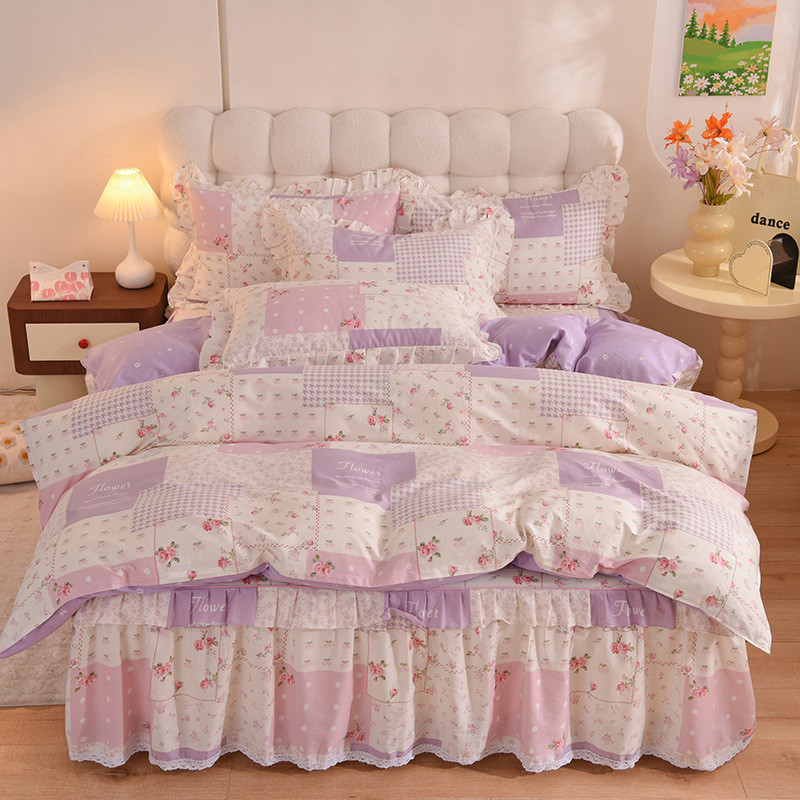 2024新款高挡床裙四件套双层四季韩版全棉4件套加厚床罩花边