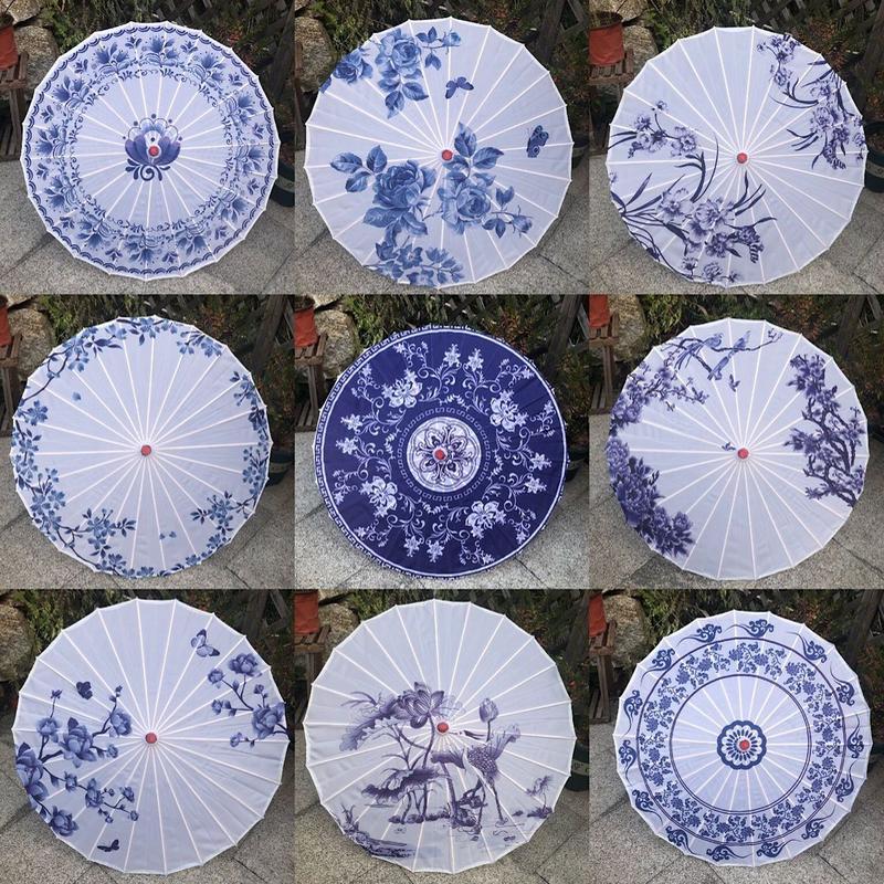 青花瓷油纸伞纯手工 传统吊顶装饰伞旗袍秀走秀演出道具伞古装伞